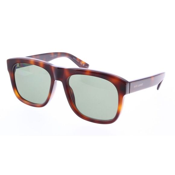 Saint Laurent SL 558-011 Havana Square Sunglasses with Green Lenses
